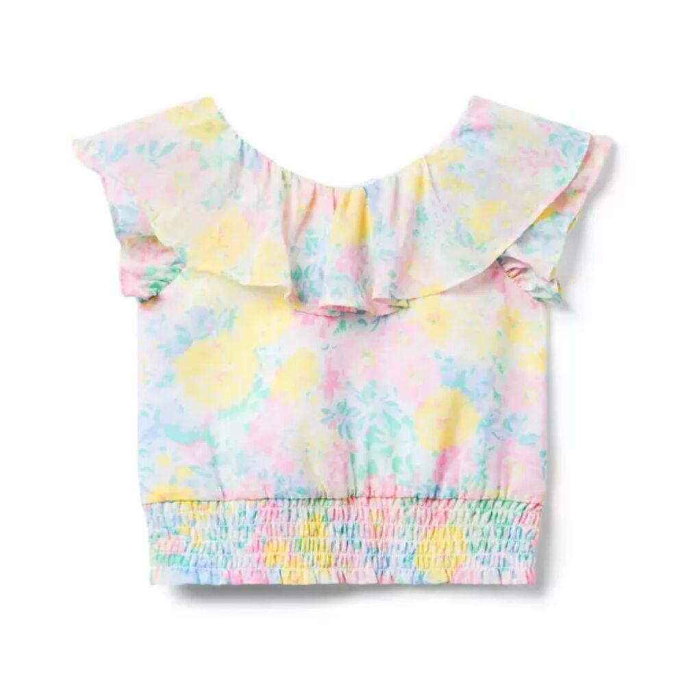 Girls Janie and Jack Floral Ruffle Chiffon Cropped Top Size 16 EUC